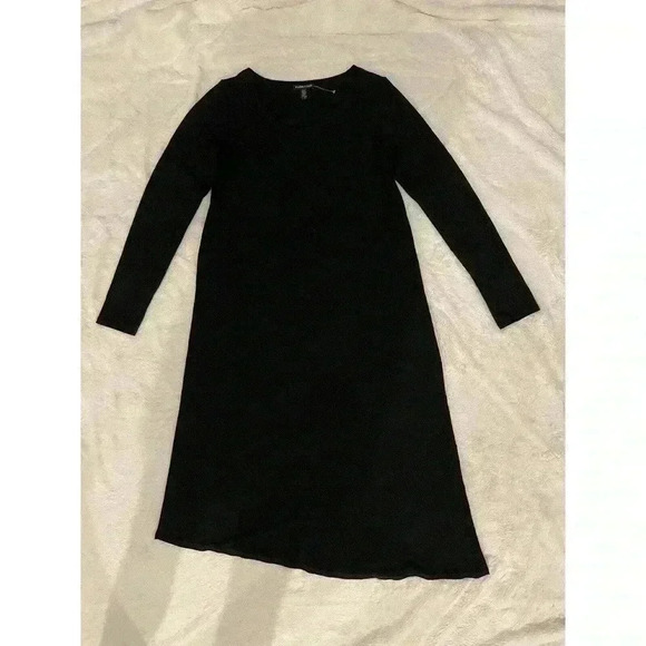 EILEEN FISHER BLACK VISCOSE JERSEY ASYMMETRICAL DRESS S SMALL KNIT MIDI NWOT - Picture 3 of 9